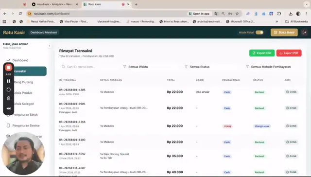 Cuplikan video Dashboard analytic & Aplikasi POS